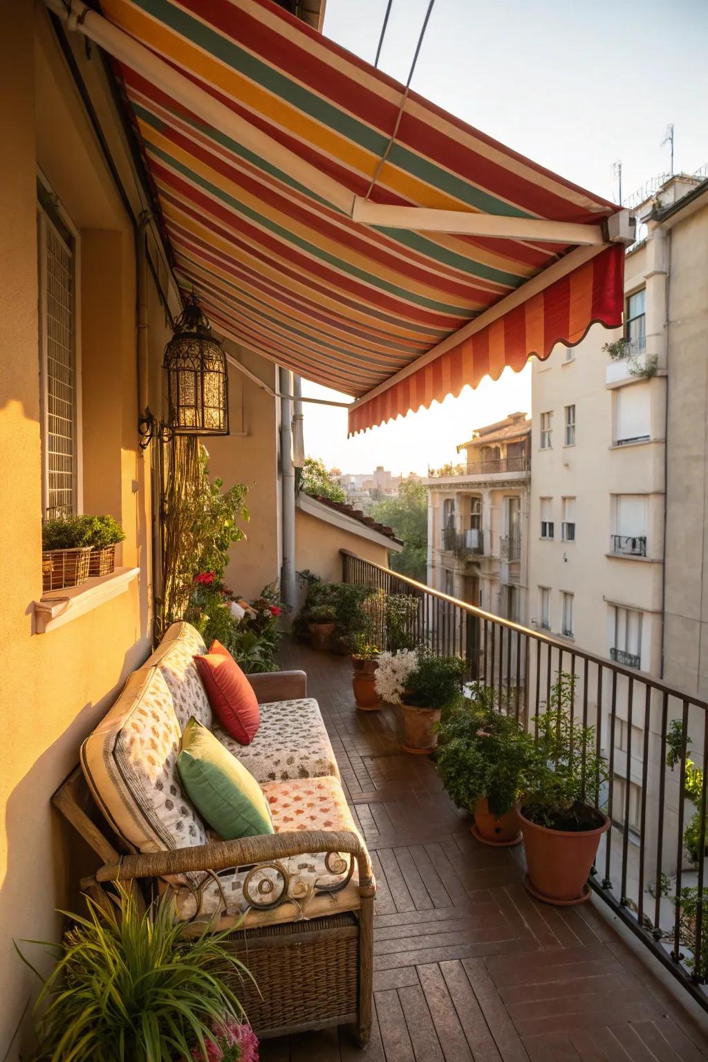 An awning offers shade and style to your small balcony.