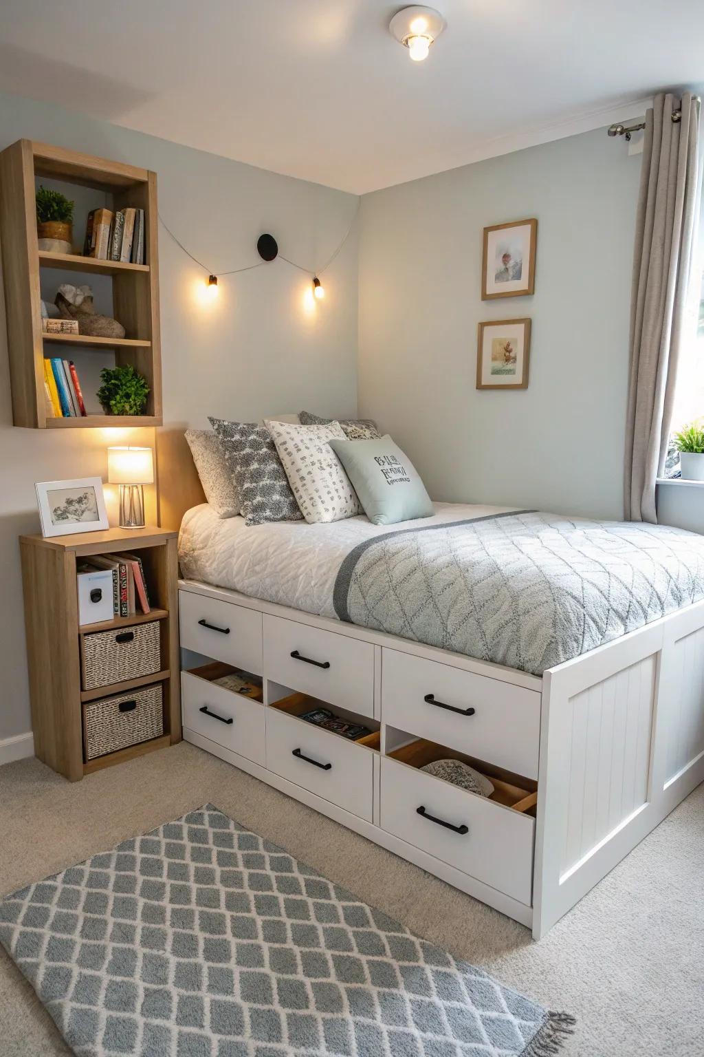 Multi-functional furniture can effectively maximize space in a small bedroom.