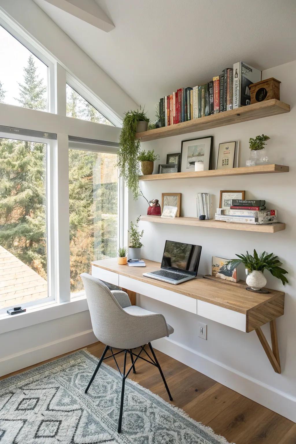 Compact and efficient home office setup in a loft.