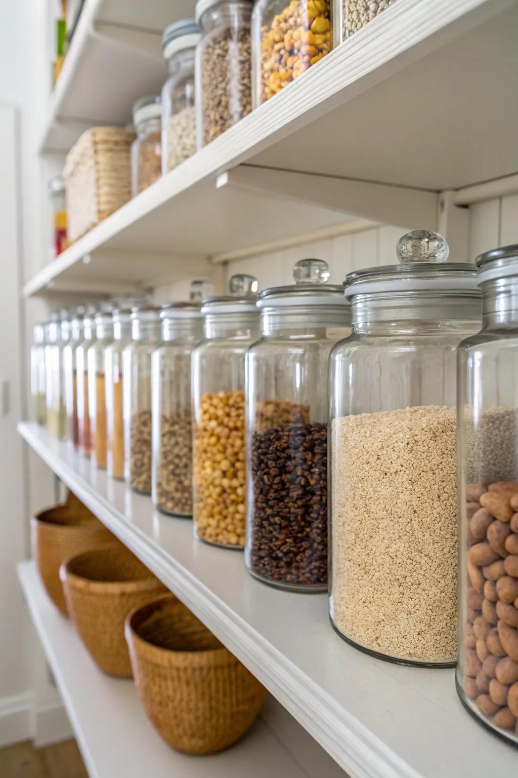 Glass storage jars offer both style and functionality.