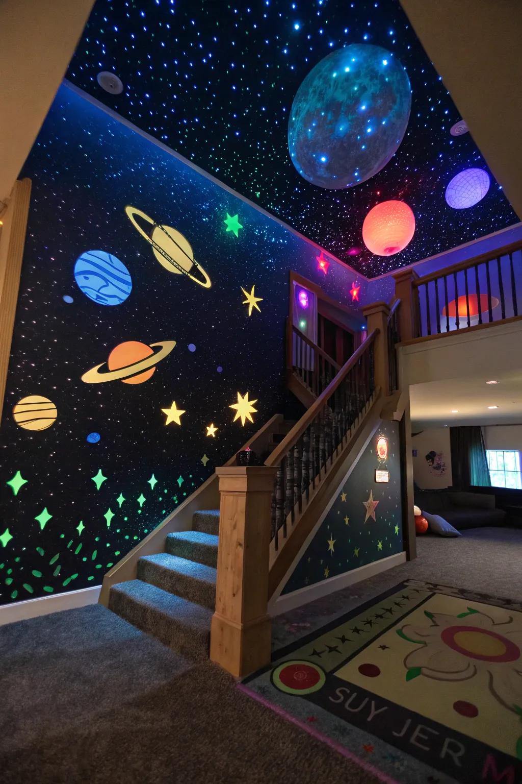 Blast off to fun with a space-themed playroom.