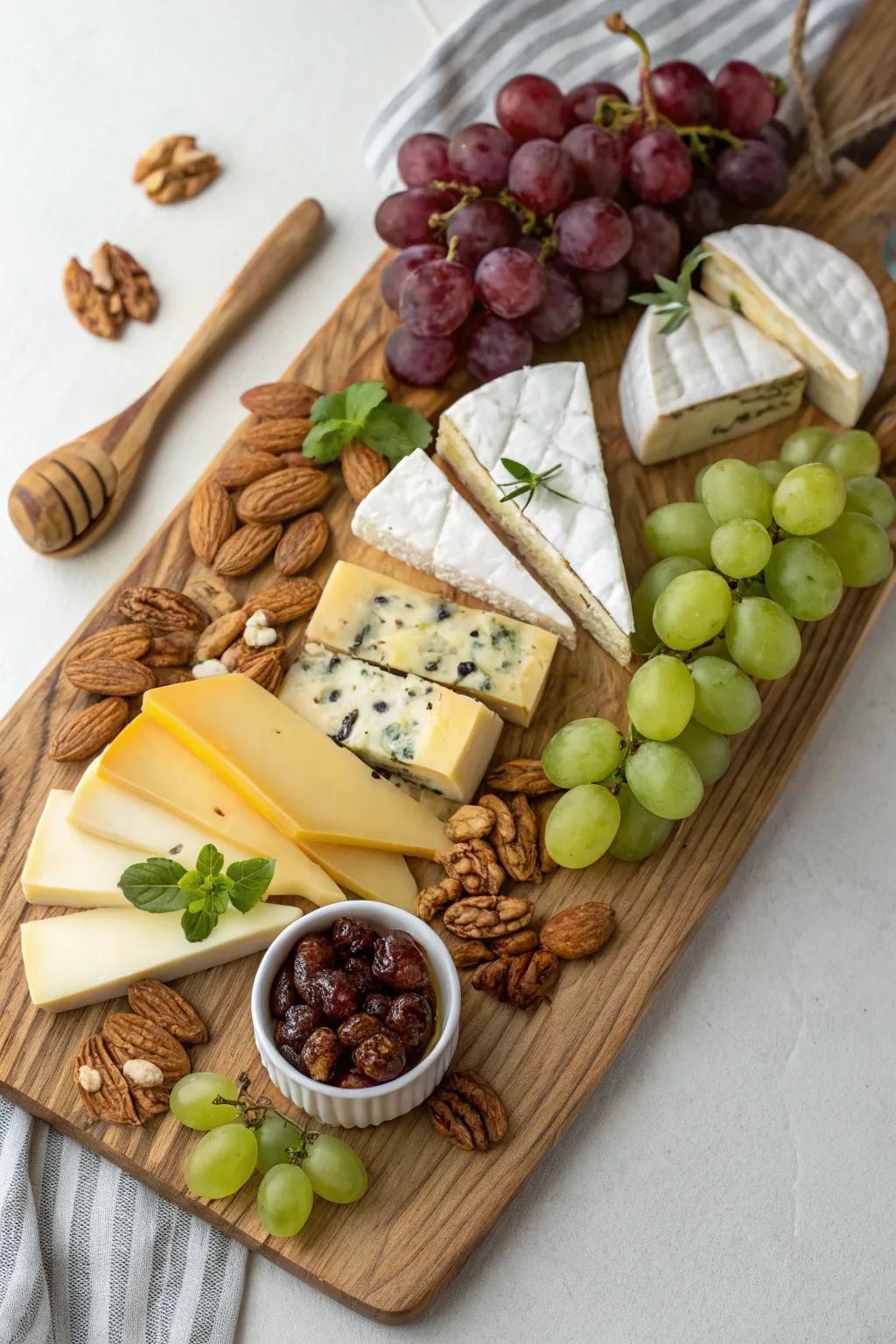 A cheese board is a timeless and elegant snack table feature.