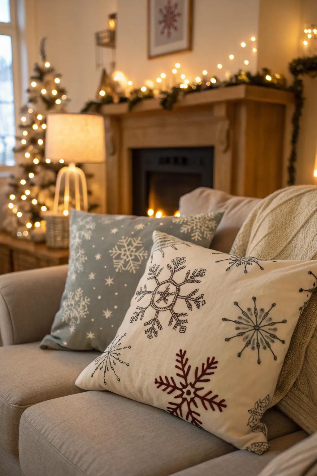 Snowflake pillows provide a simple yet effective way to infuse your home with winter charm.