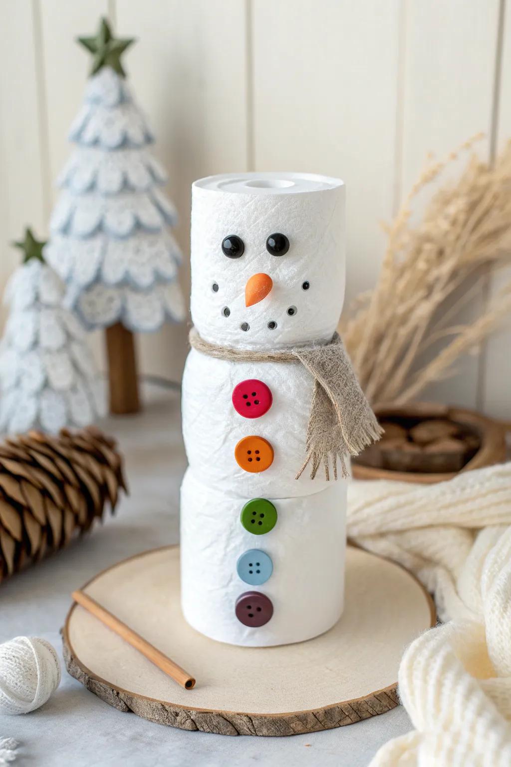 Transform everyday items into winter magic with this charming toilet paper roll snowman! 🎨☃️ #CraftyWinters #UpcycledArt