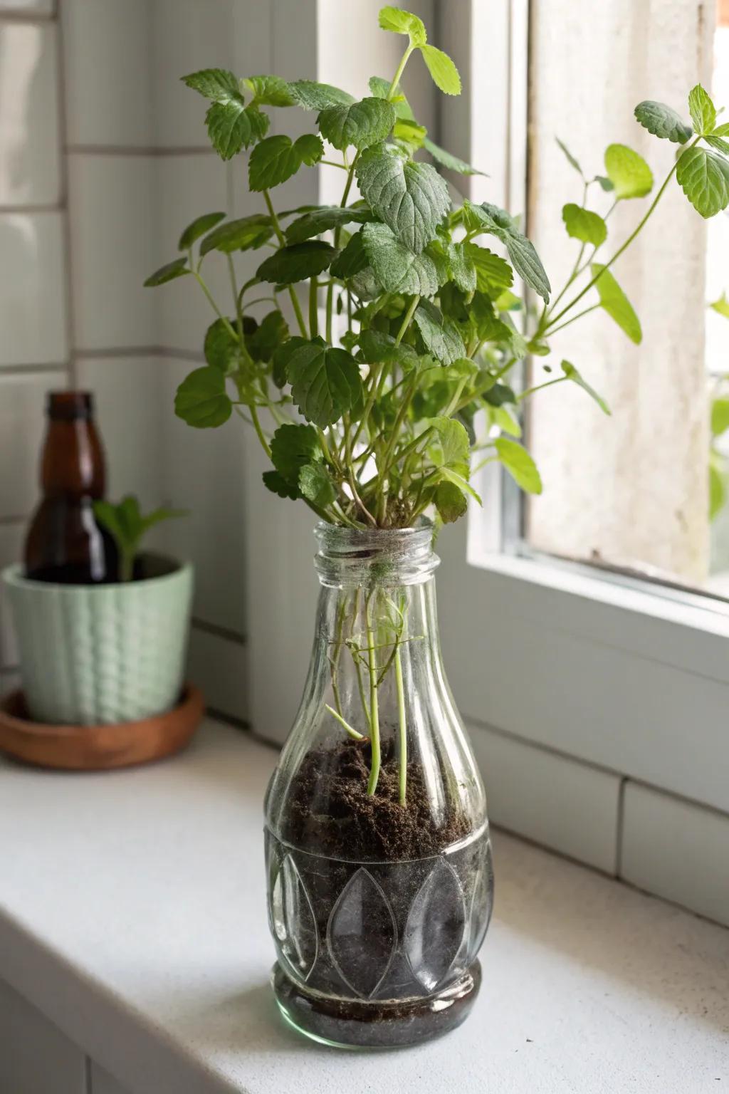 Nurture your green thumb with this chic self-watering soda bottle planter—where simplicity meets sustainability.