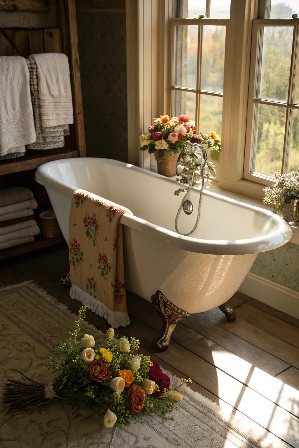 A clawfoot tub exudes southern elegance and relaxation.