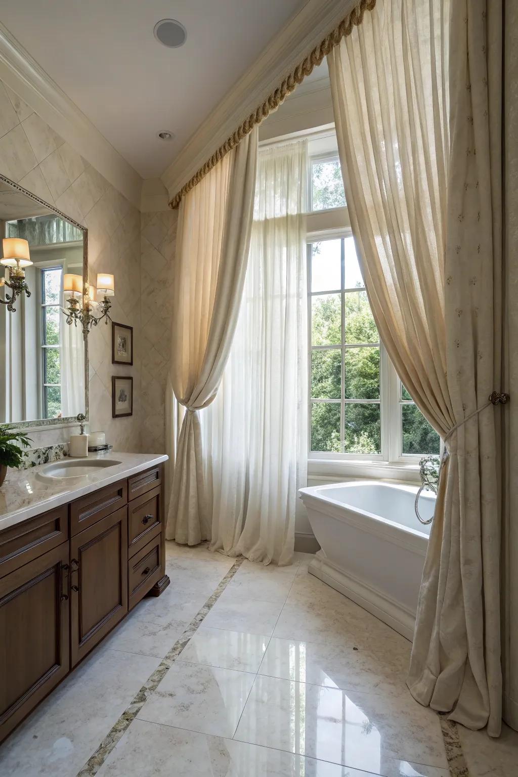 Drapes add a touch of elegance and privacy to any bathroom.