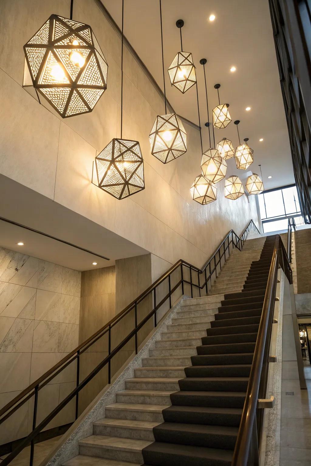 Pendant lights add elegance and focus to your staircase.