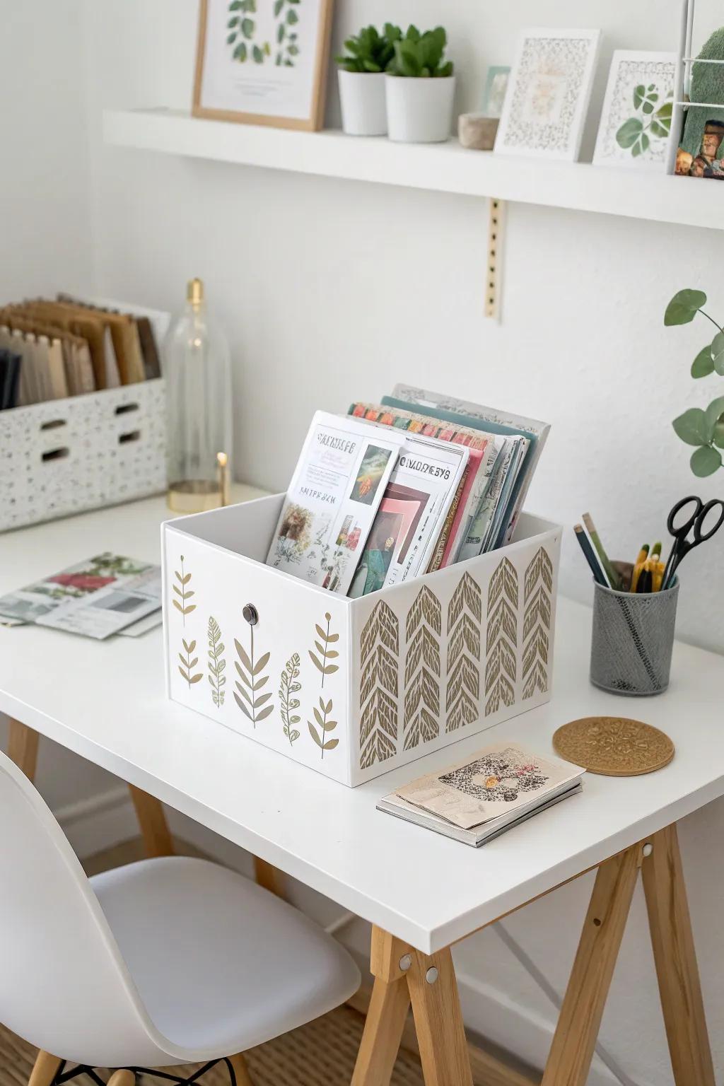 Magazine holders can neatly organize and display your stencil collection.