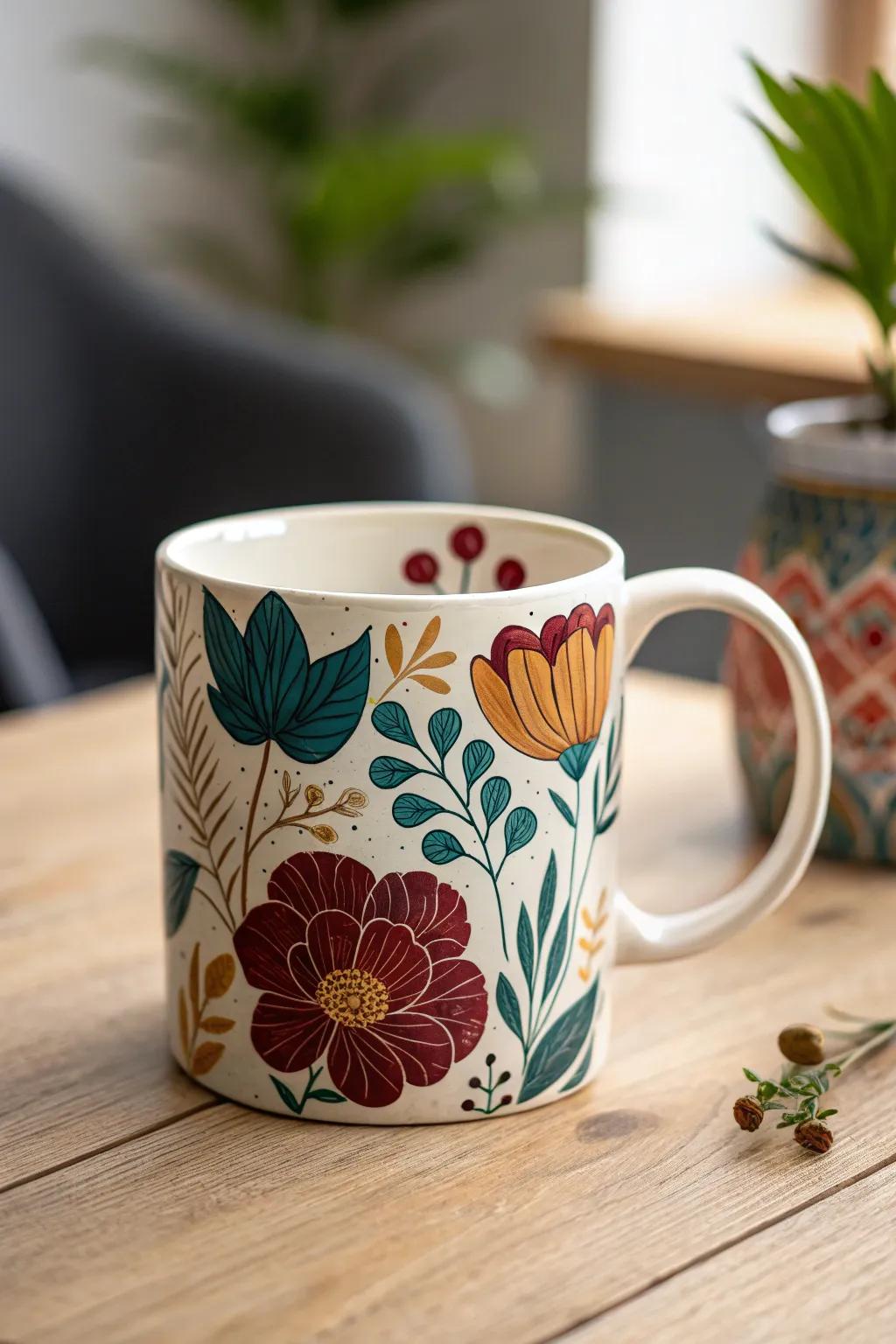 Sip in style with this floral fantasy mug—where Scandinavian simplicity meets boho charm.