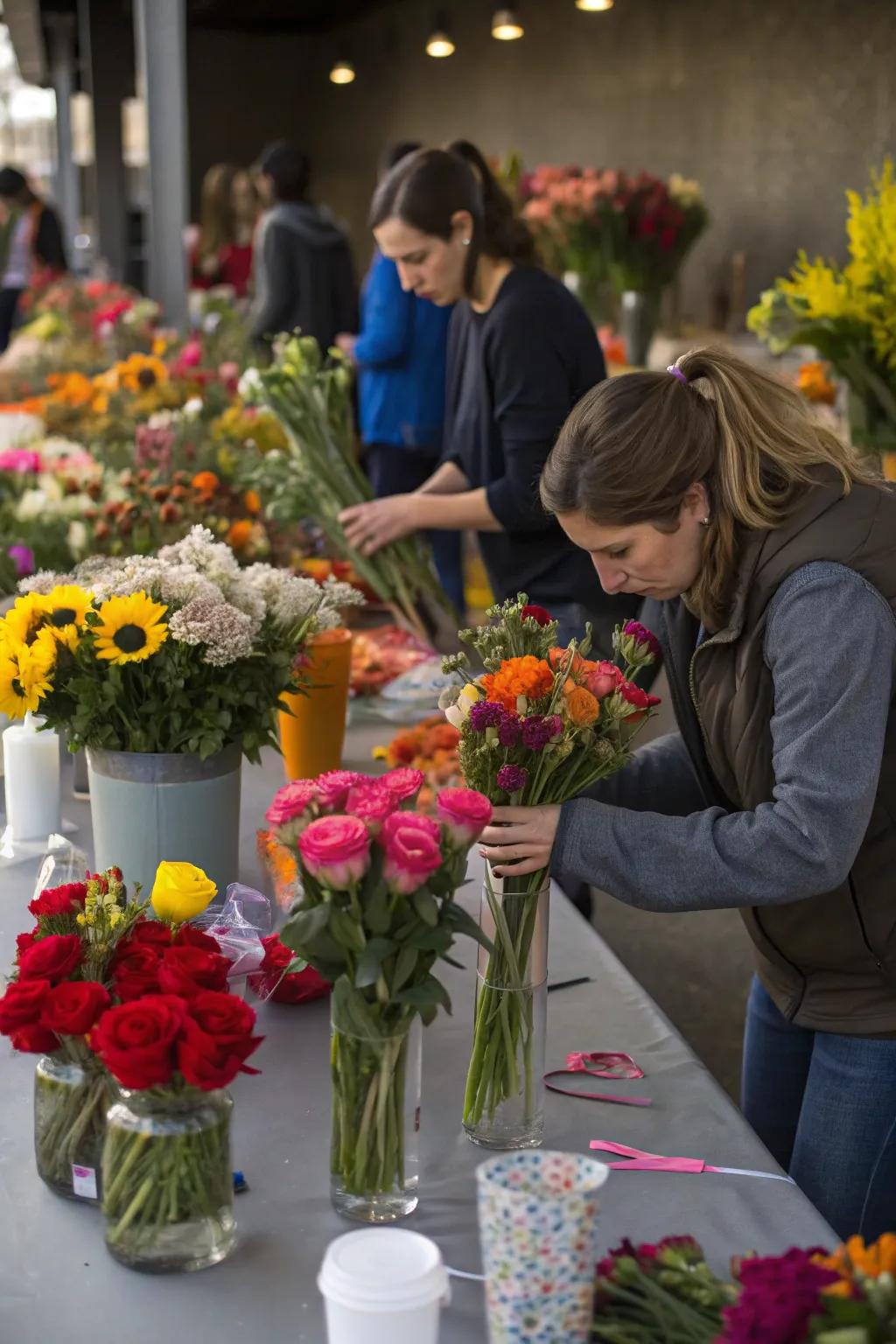 A flower arranging party is a creative and relaxing summer activity.