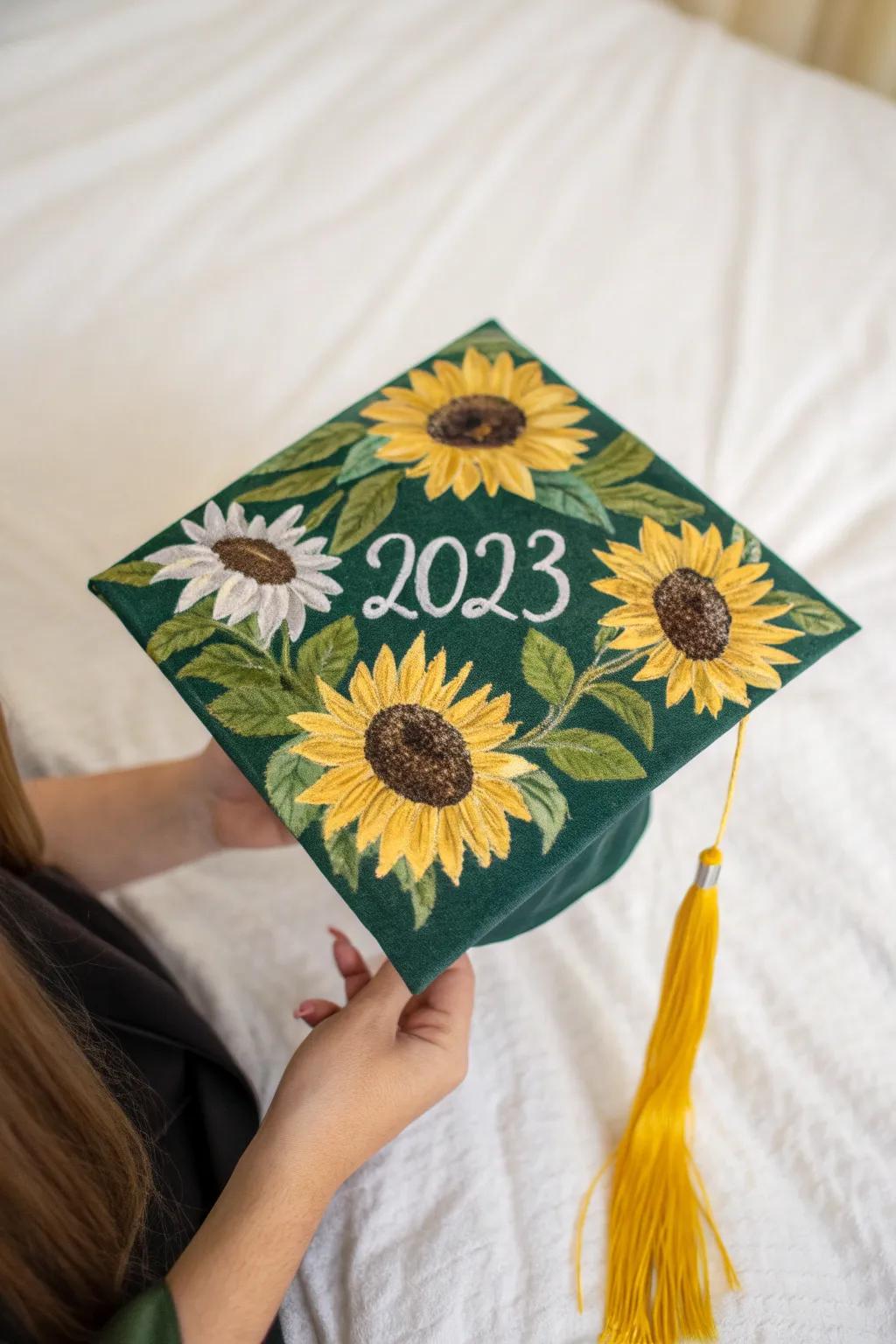 Celebrate your achievement with a personalized sunflower graduation cap that beautifully combines elegance and individuality.
