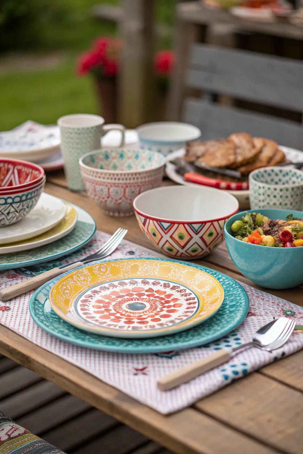 Mix and match dishware patterns for a personalized touch.