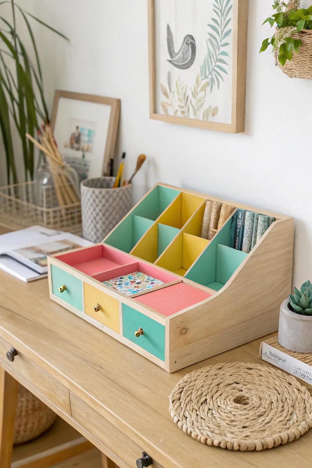 Transform your workspace with a splash of color and organization magic! #ScandinavianDesign #BohoChic #OrganizedLife