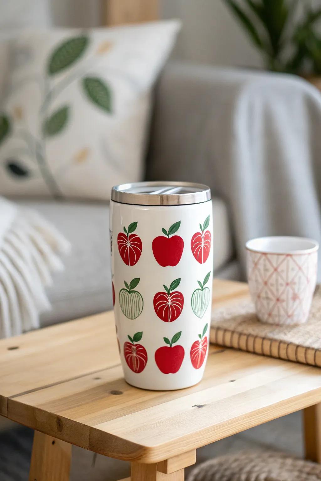 Celebrate timeless teaching with a touch of style: Minimalist tumbler with charming apple motifs.