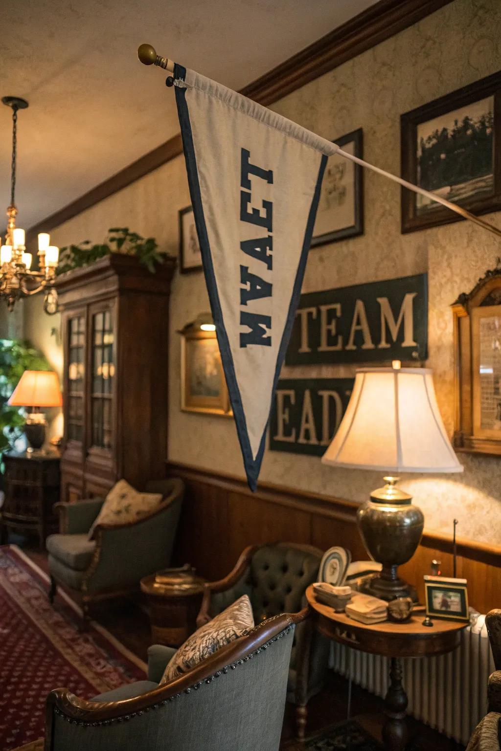 Add a nostalgic vibe with a vintage-style team flag.