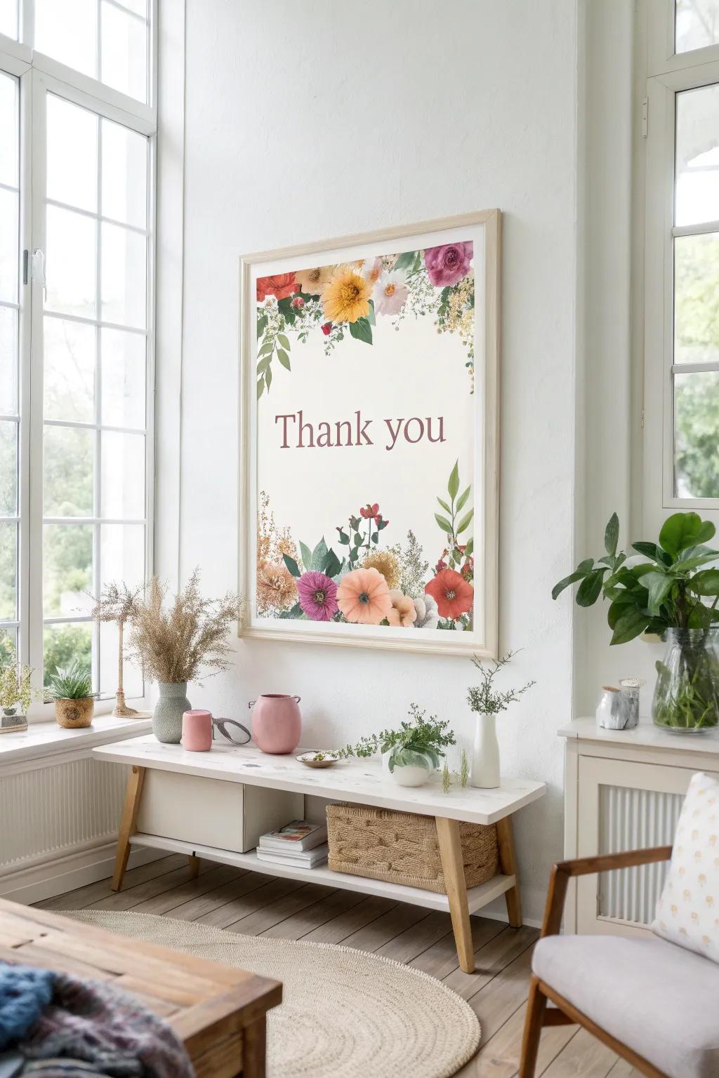 Brighten your space with a floral design thank you poster.