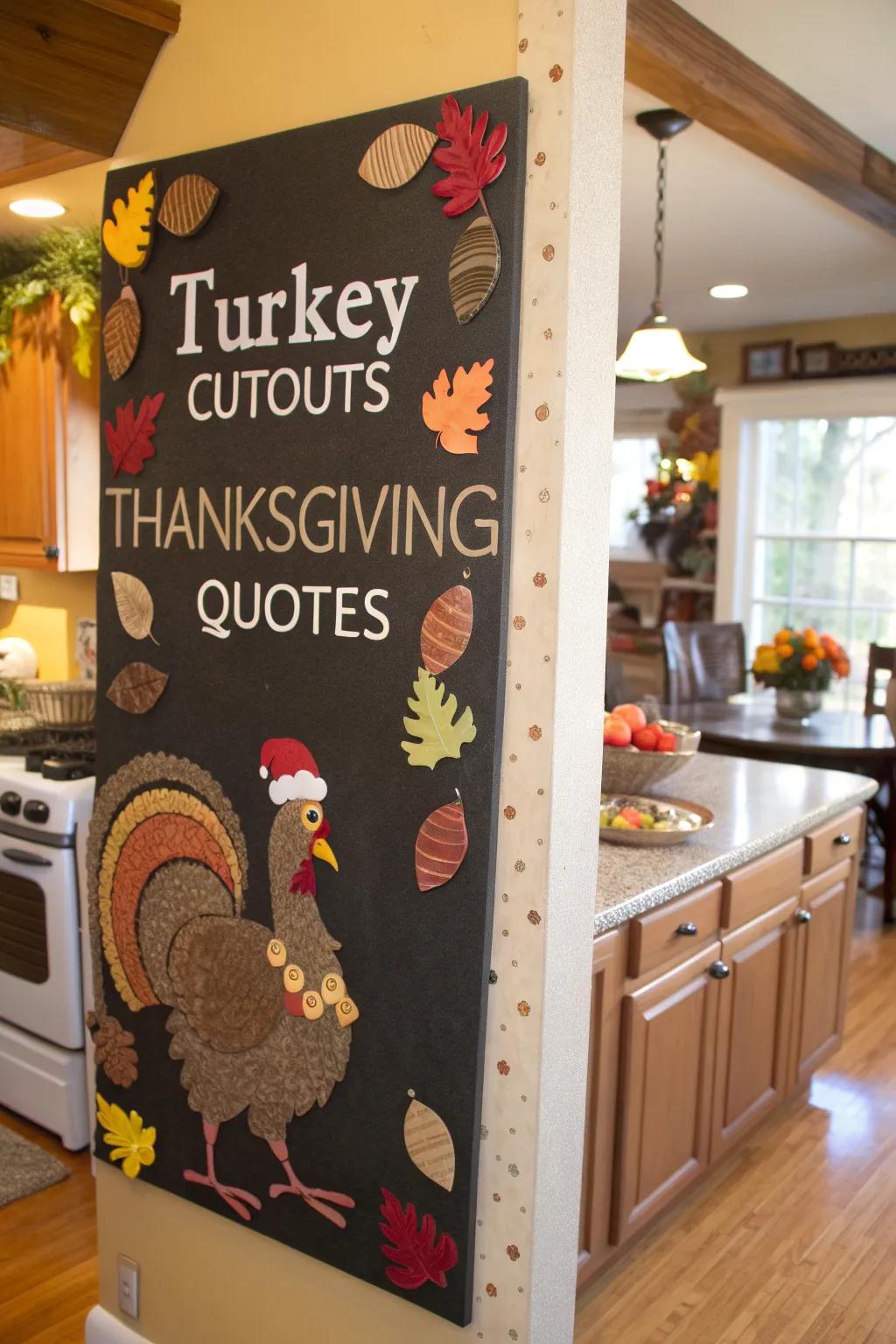 A humorous 'Gobble Till You Wobble' bulletin board to tickle your funny bone.