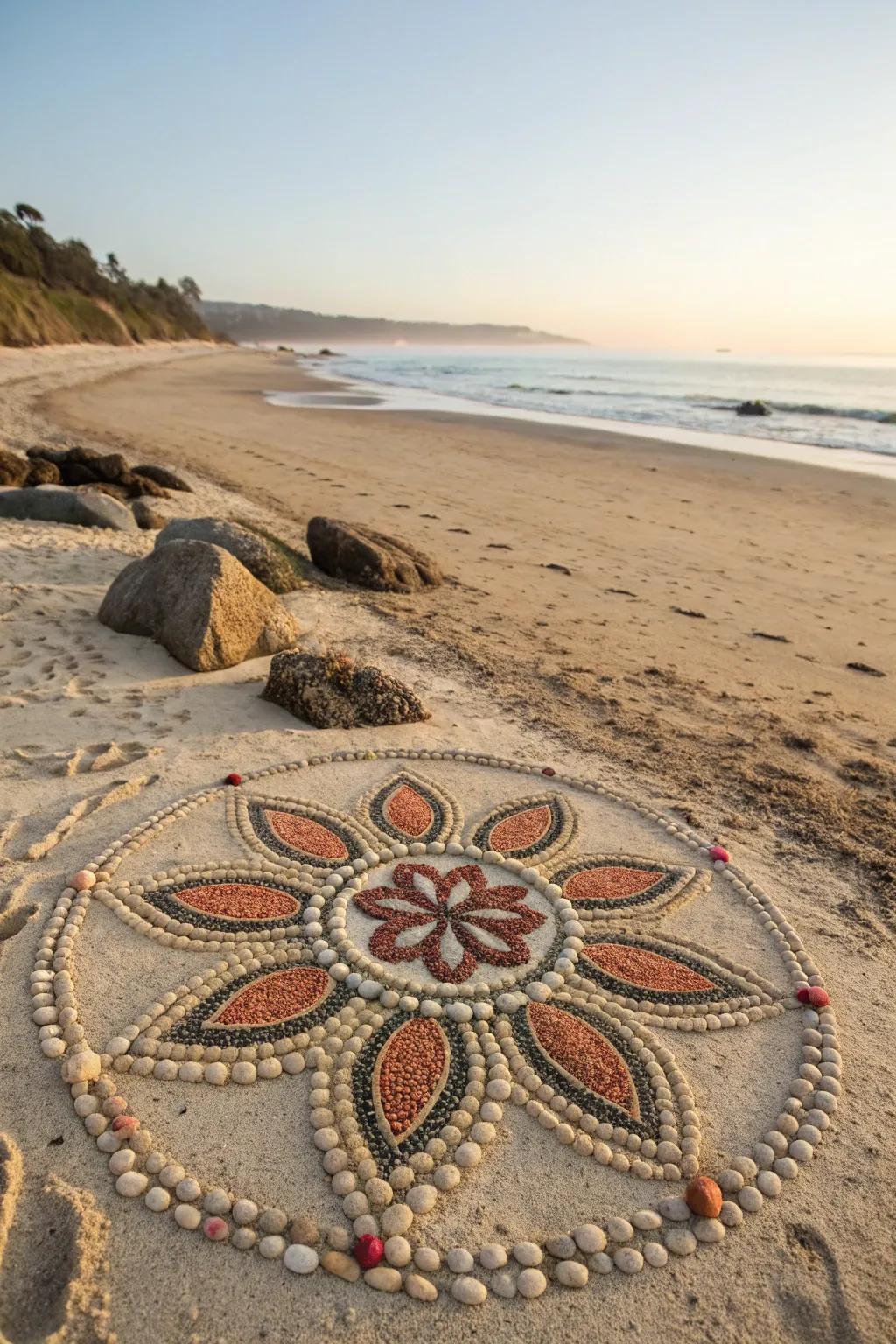 Craft your own beachside masterpiece with vibrant sand mosaics, where nature's palette tells your story.