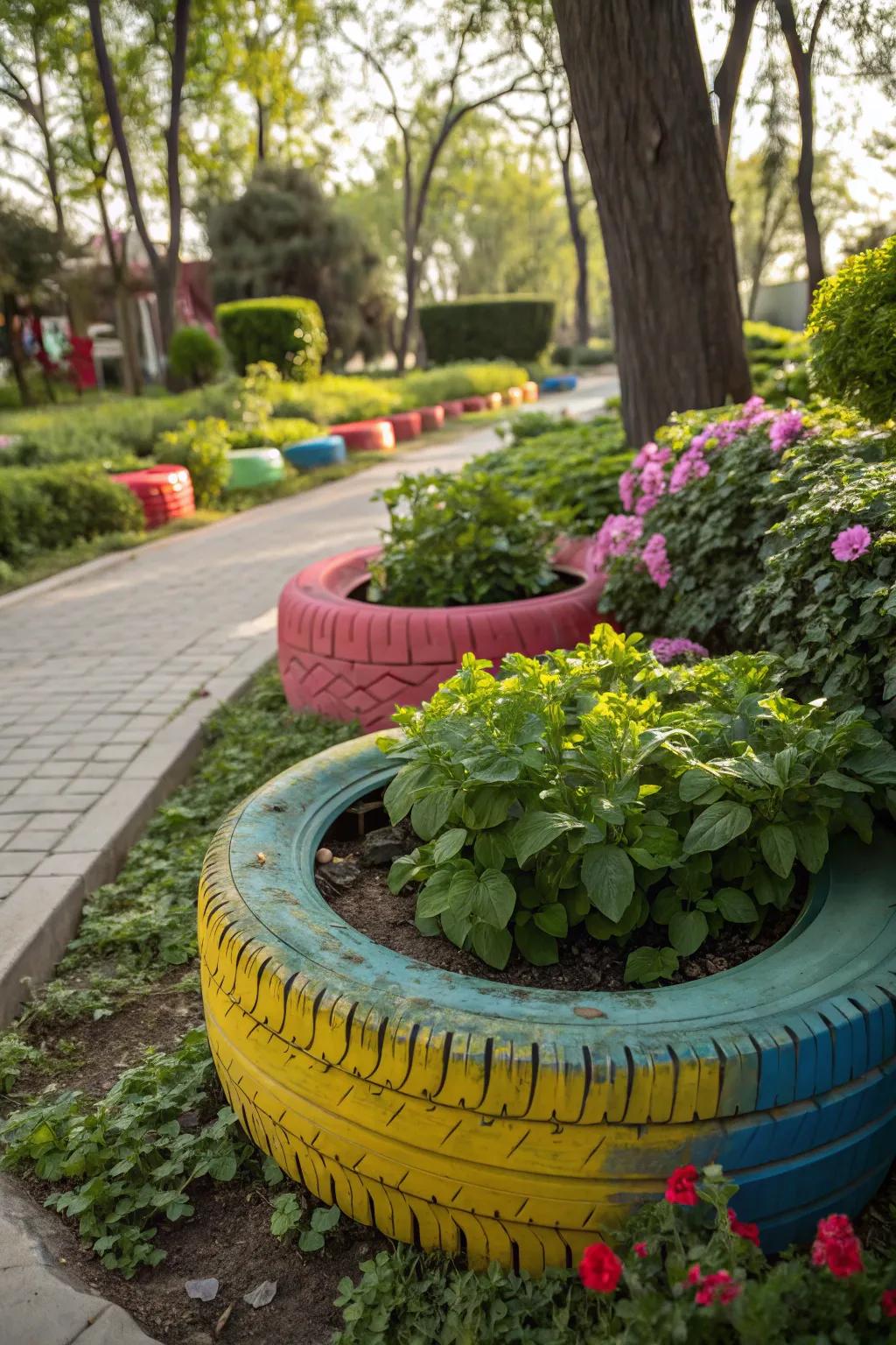 Vibrant Tire Planter for Your Garden