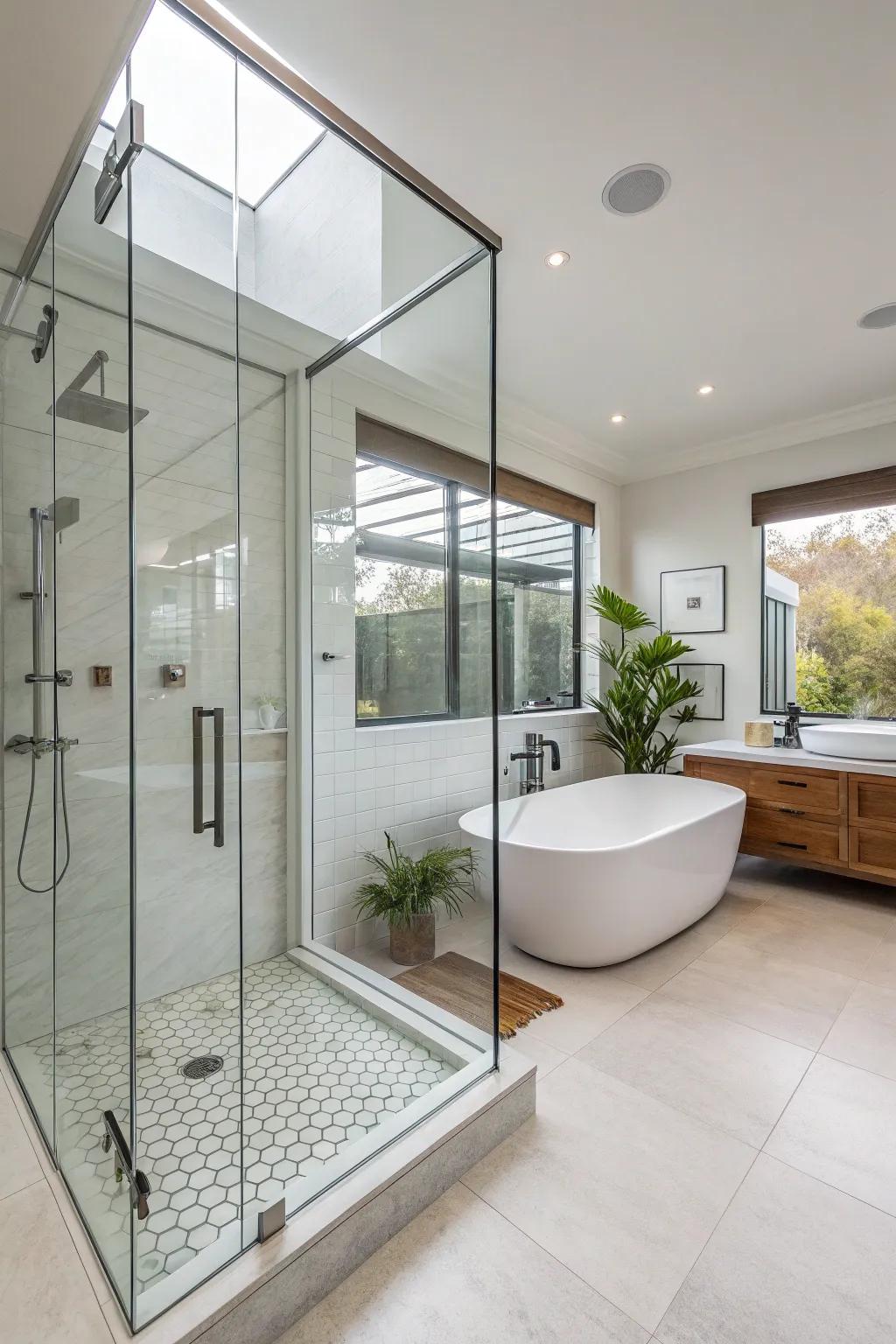 Create an open feel with frameless glass.