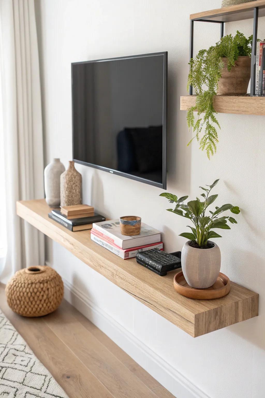 Elevate your space with a chic floating shelf—perfect for minimalist elegance and smart space-saving!