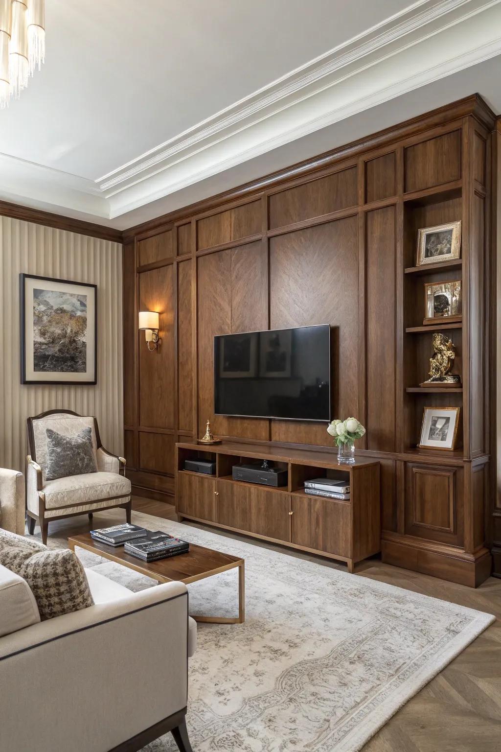 Wood paneling brings warmth and texture to your TV wall.