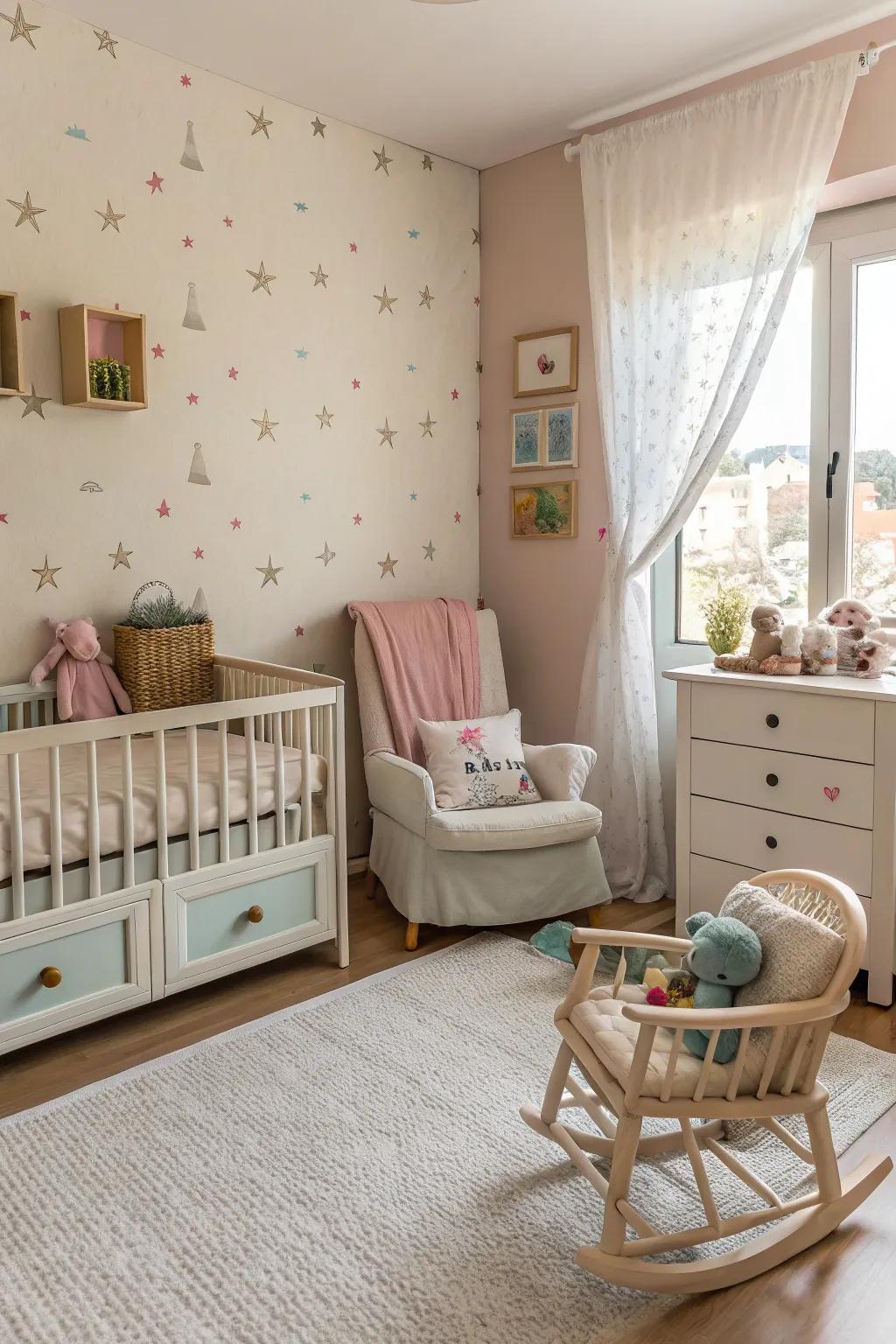 Using light colors to create an airy and open feel in a nursery.