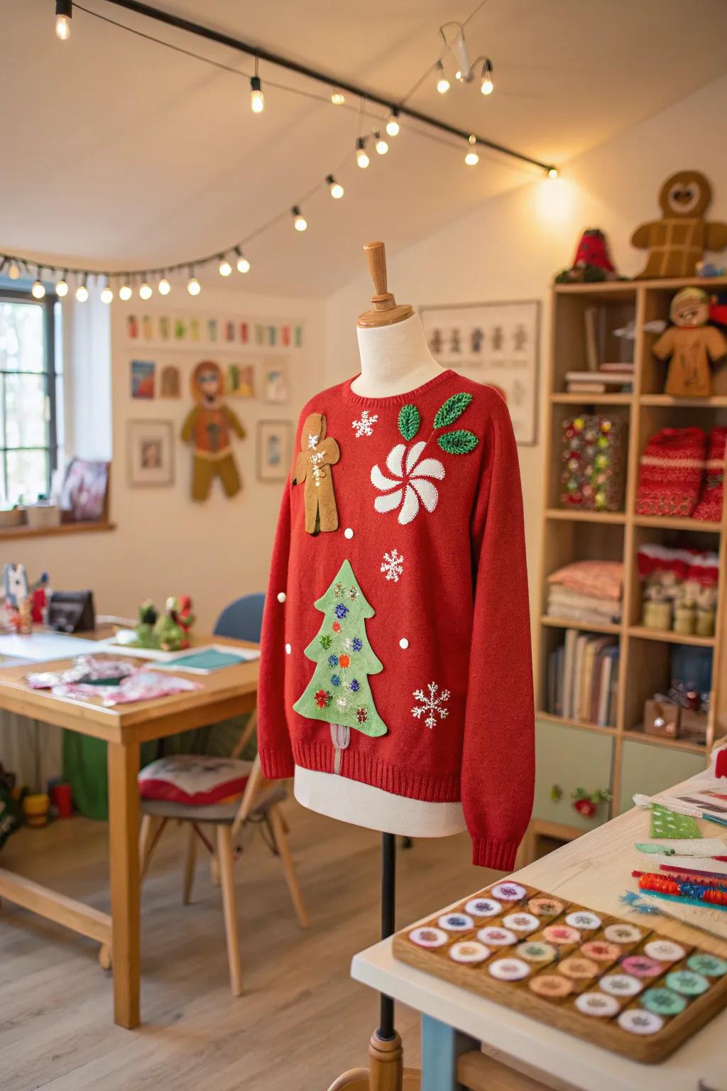 An interactive gingerbread sweater for endless holiday fun.