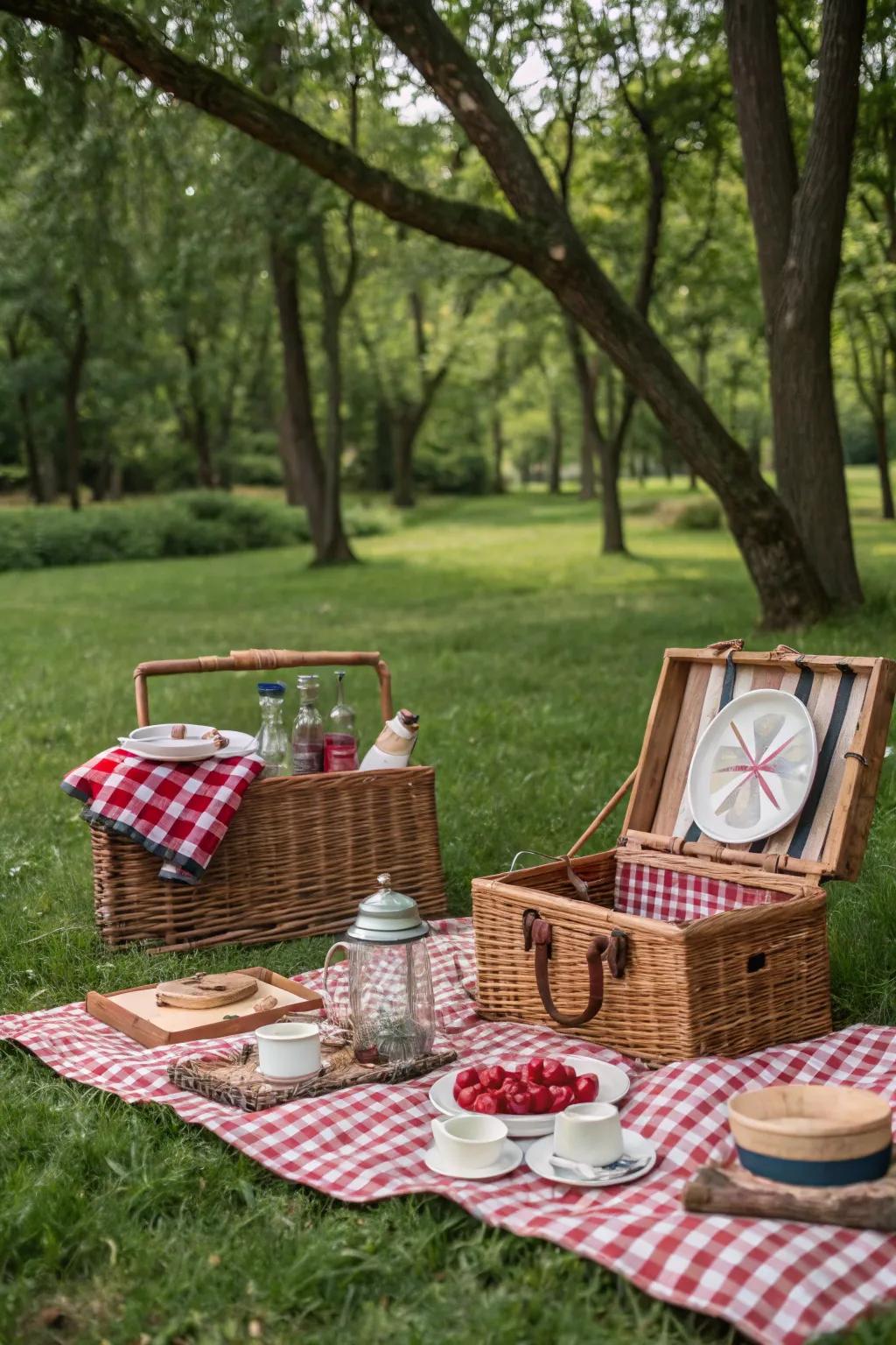 Enjoy a delightful vintage picnic in a beautiful park.