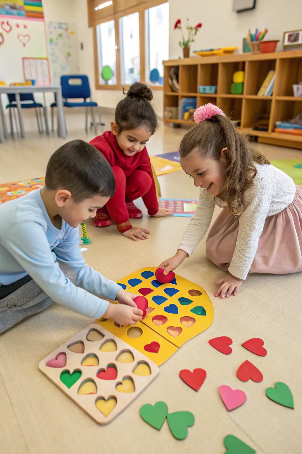 Heart-shaped sorting game engaging young minds.