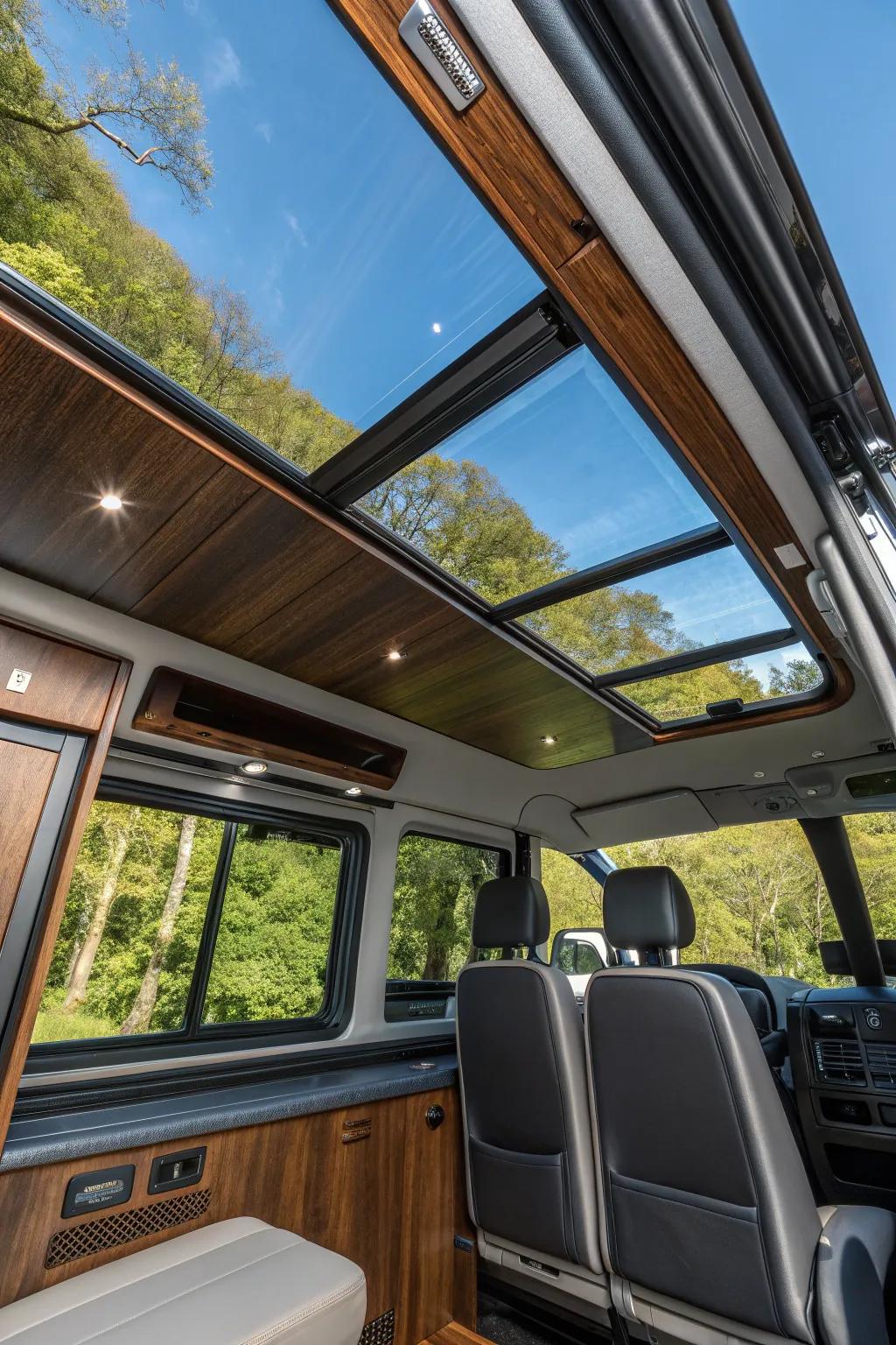 Experience the magic of the outdoors with natural lighting in your van. #VanLife #Craftsmanship #UnderTheStars