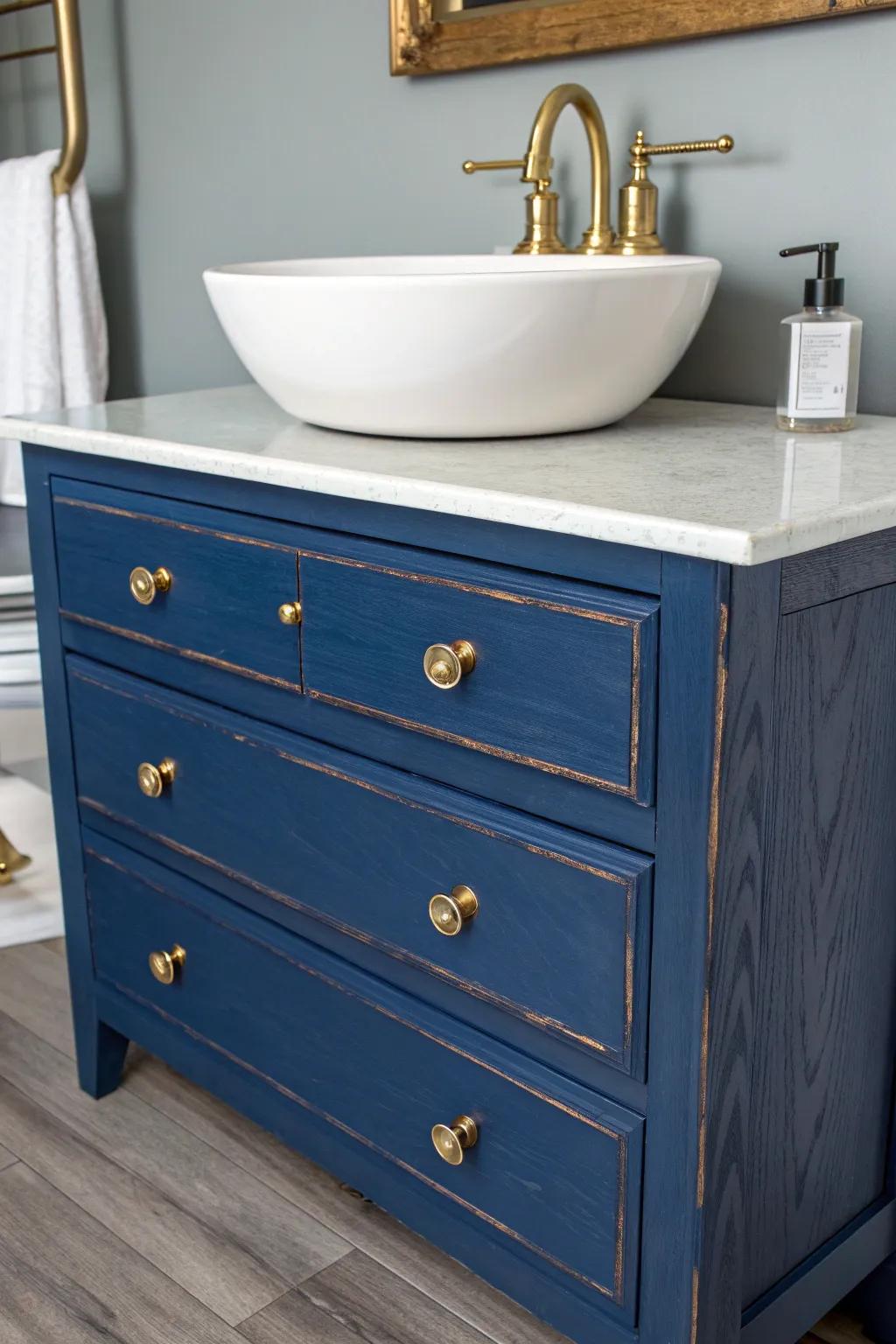 Transform your space with a bold vessel sink vanity crafted from a reclaimed dresser—where craftsmanship meets style.