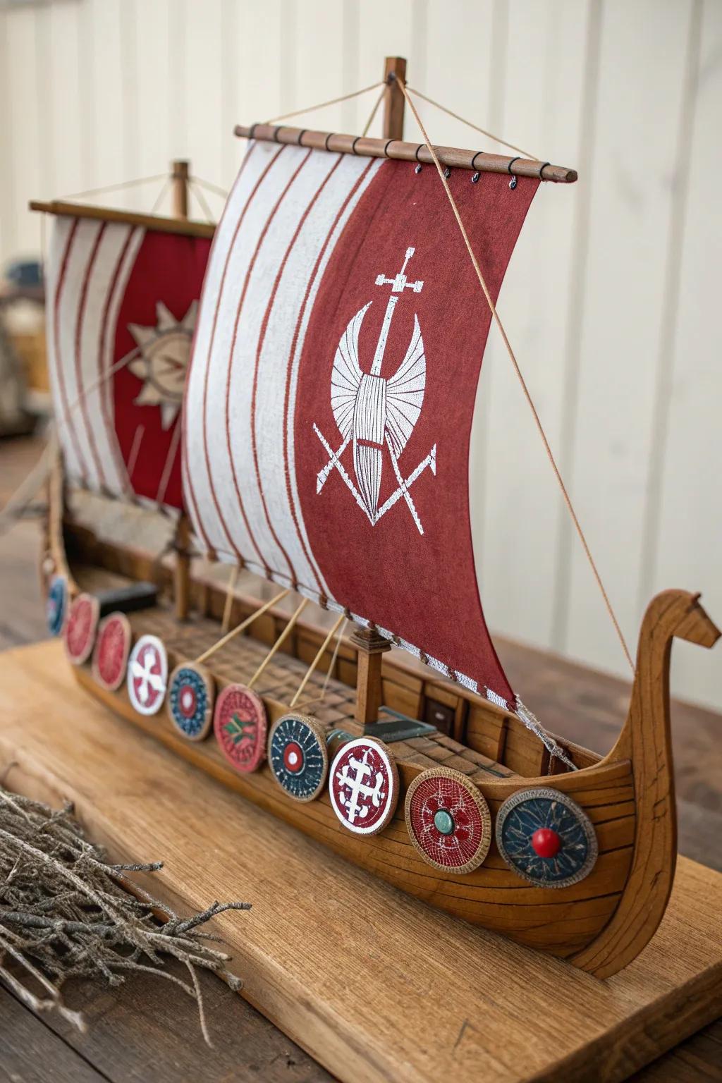 Sail into the past with this handcrafted Viking longship model, where recycled materials meet timeless craftsmanship.