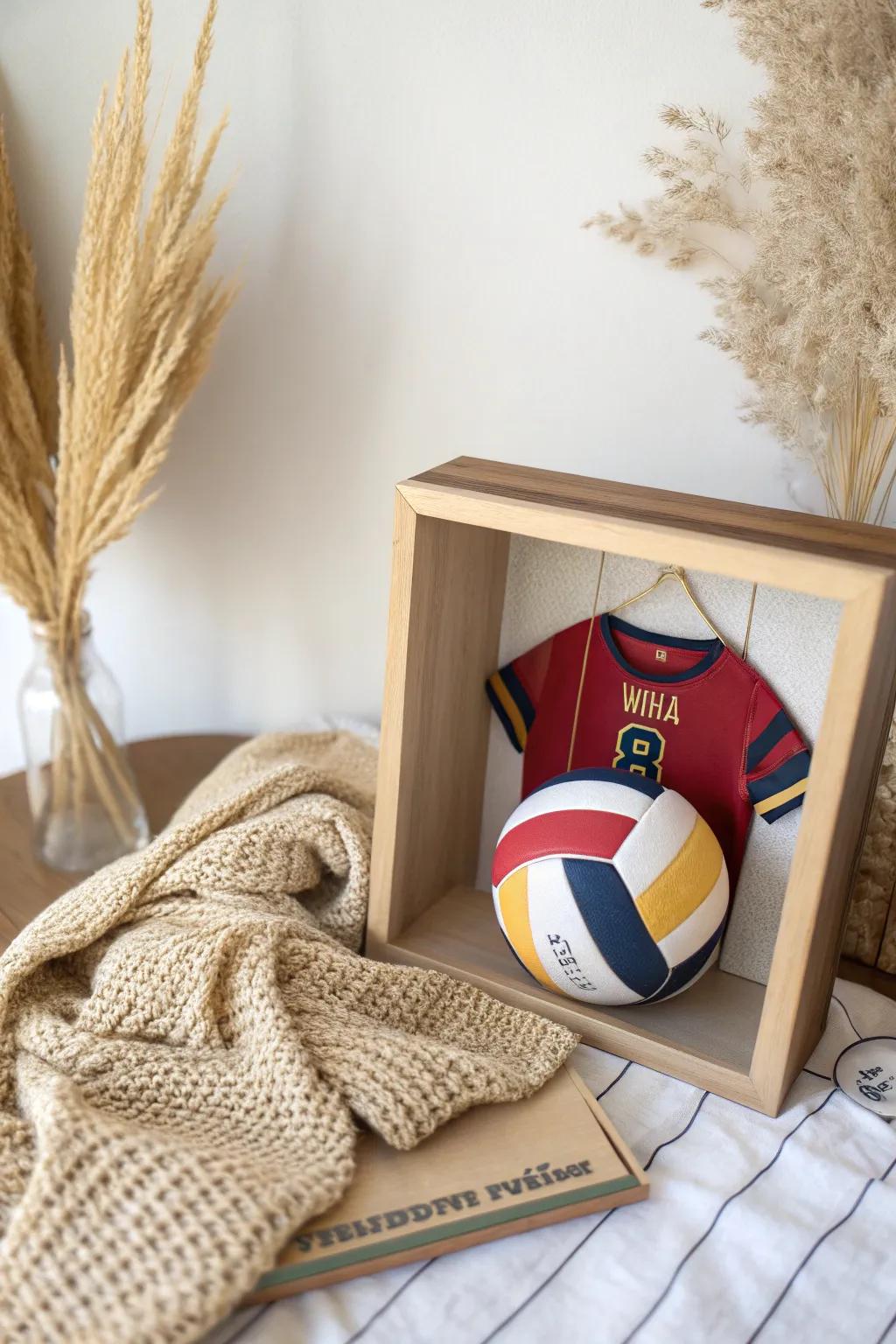 Showcase your team's spirit with a vibrant and stylish volleyball shadow box that speaks to Scandinavian minimalism and boho charm.