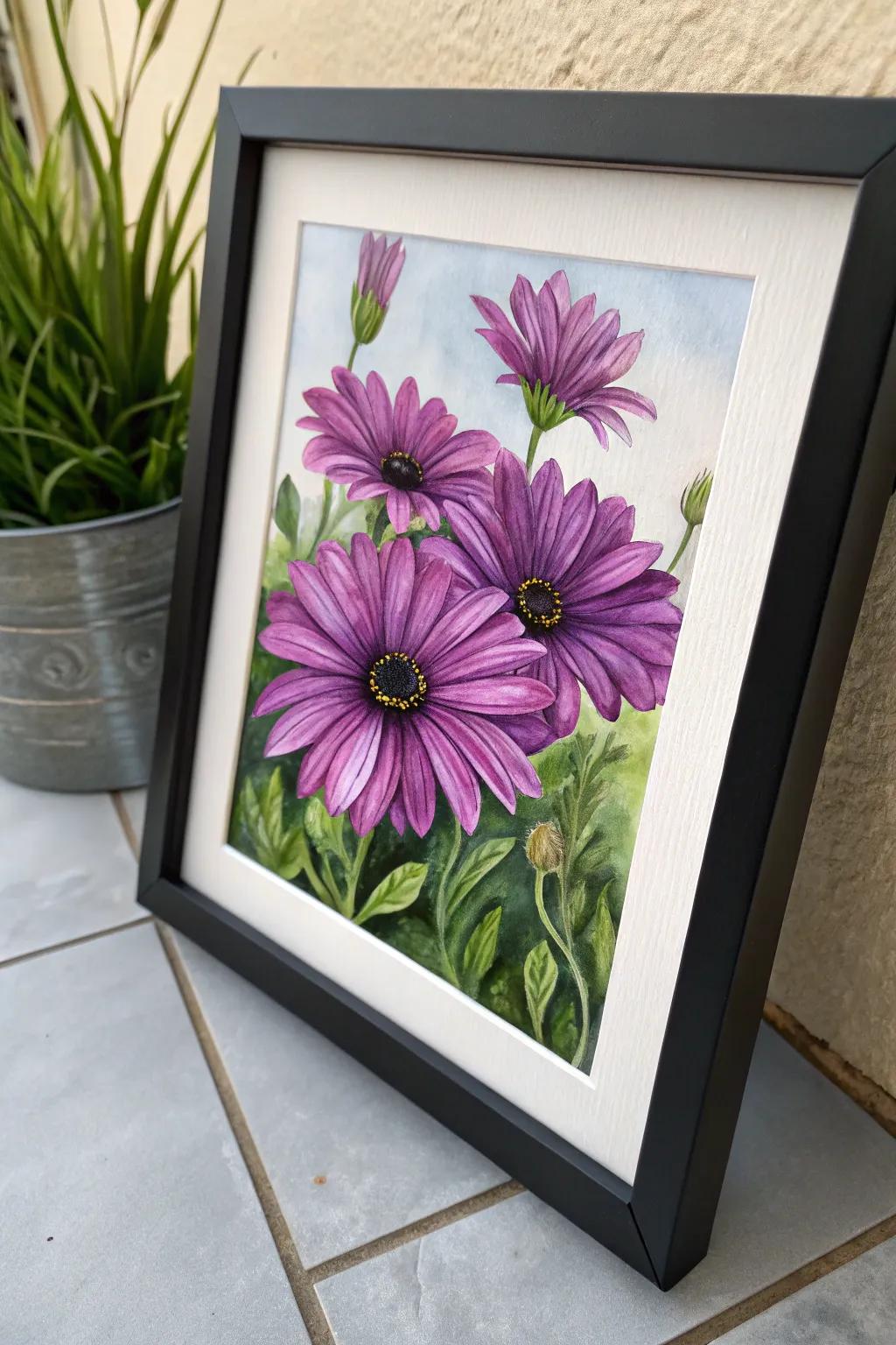 Make a bold statement with this vibrant painting of African daisies.