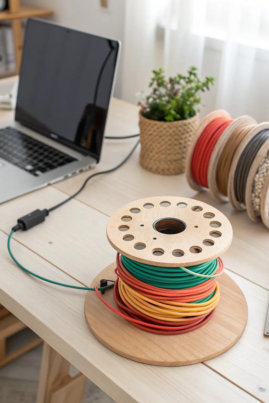 Transform clutter into style with this chic cable organizer. #MinimalistLiving #BohoChic