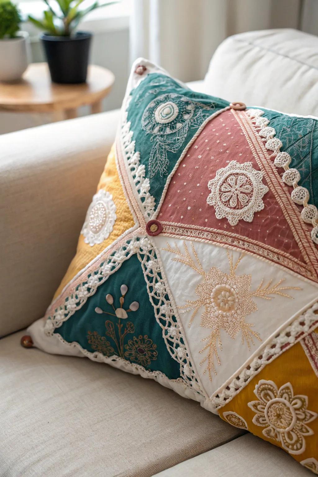 Transform vintage handkerchiefs into charming pillow covers for a touch of nostalgia and style in your home decor.