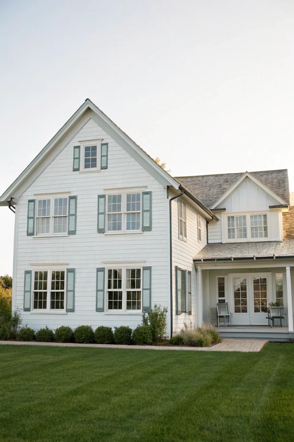 Soft gray trim adds subtle elegance to this welcoming white home.