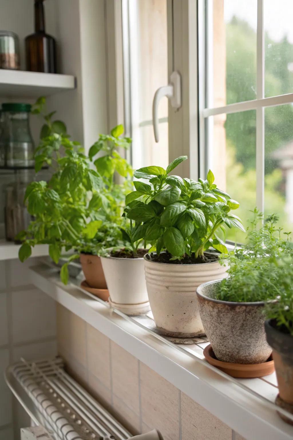 A window herb garden brings fresh flavors to your kitchen.