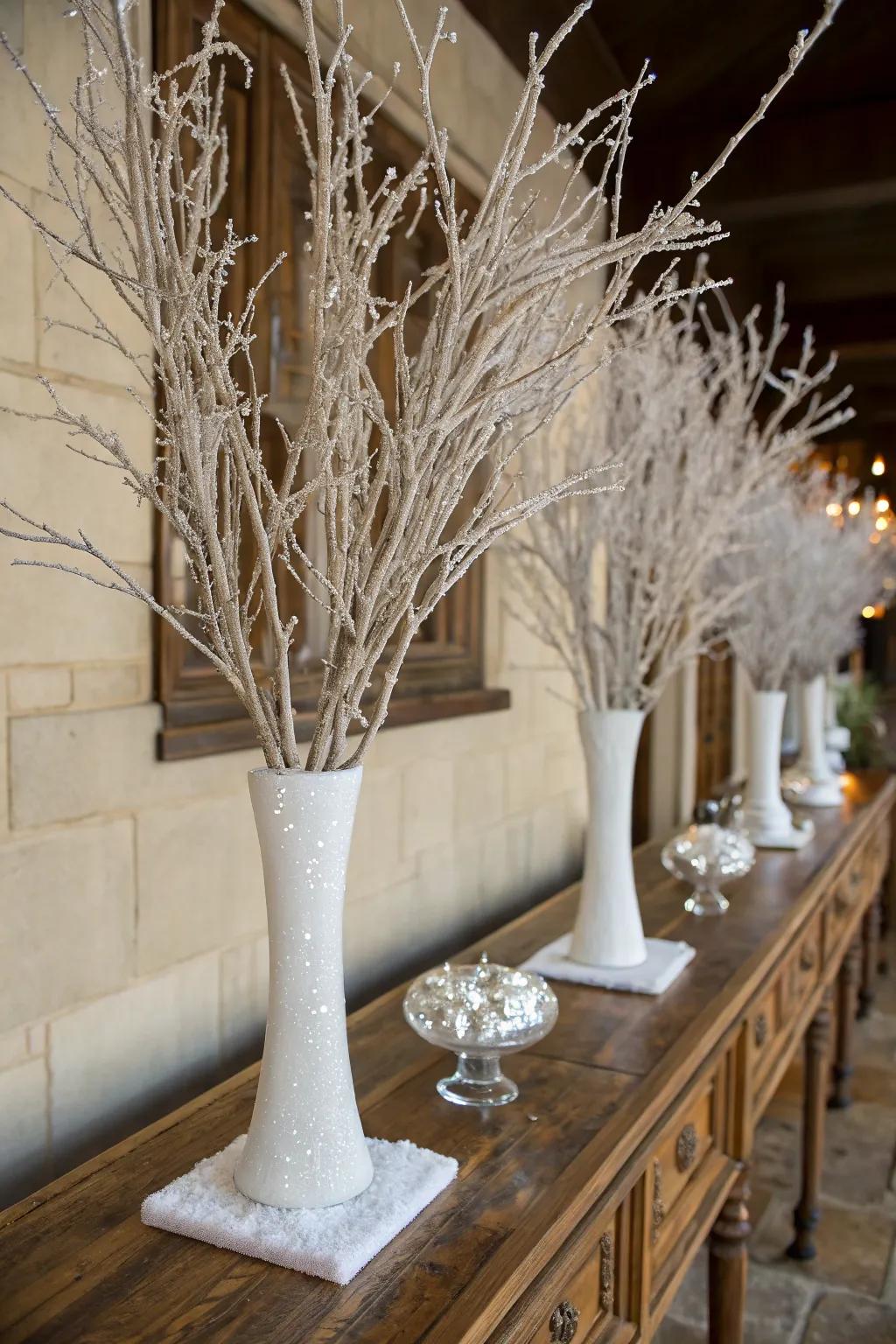 Elegant frosted branches bringing the winter outdoors in.