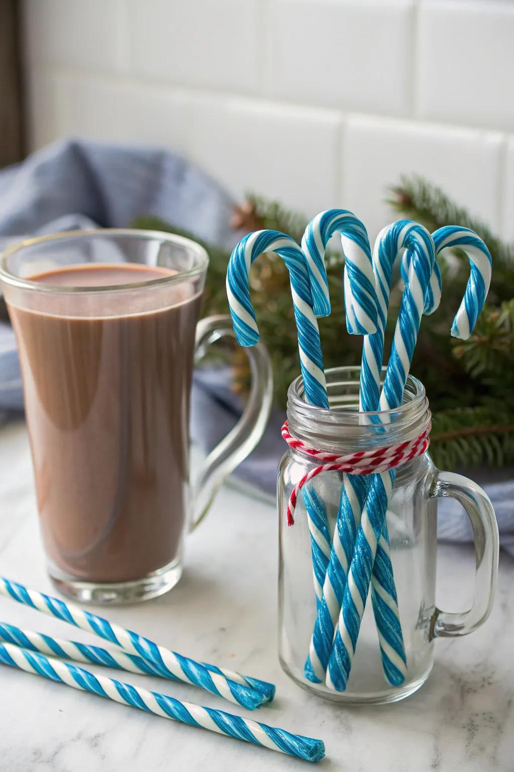 Candy cane stirrers that enhance both taste and decor.