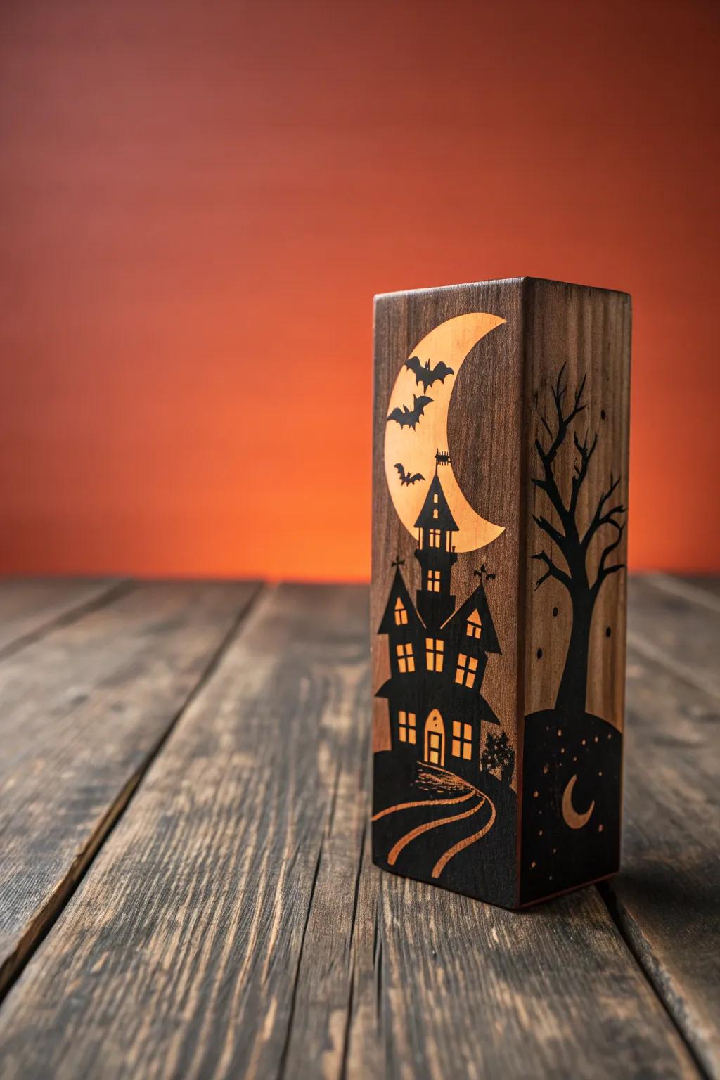 Elevate your Halloween decor with handcrafted wooden blocks that tell a spooky story.