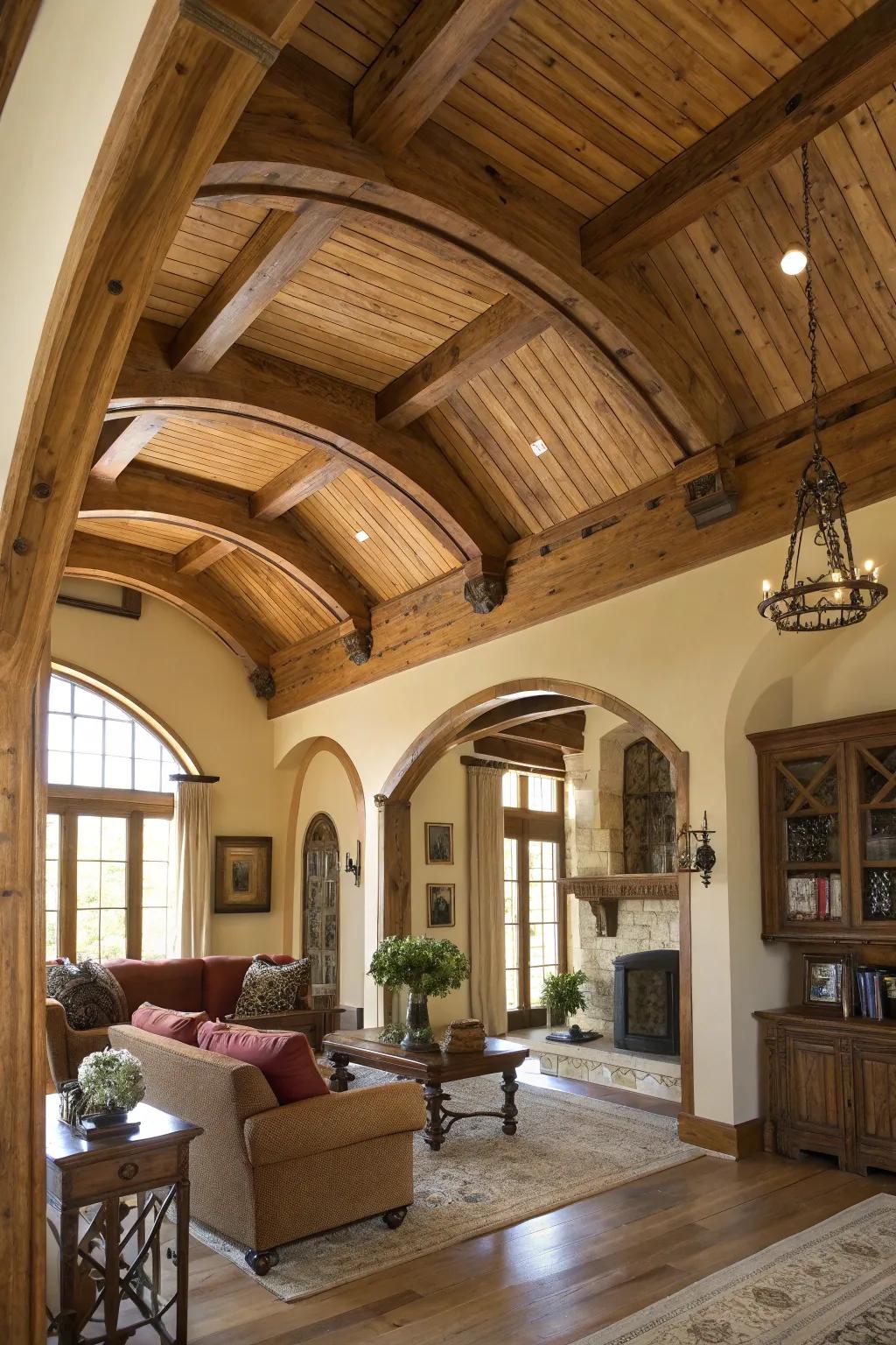 Wood planks accentuate the architectural beauty of this space.