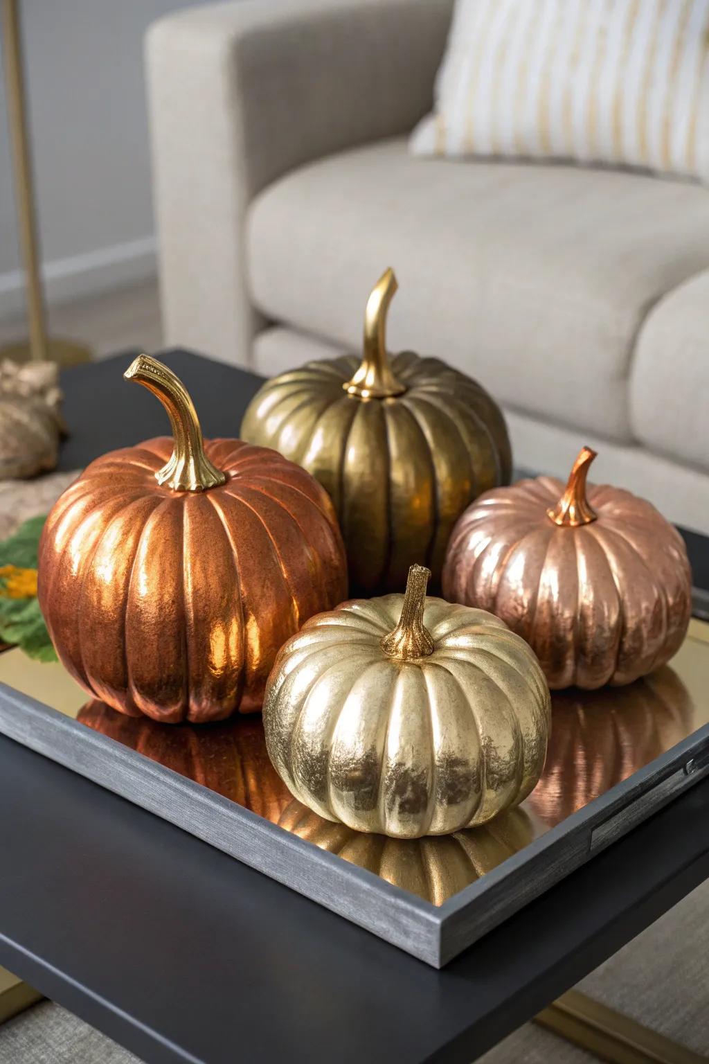 Create a luxurious look with metallic-painted pumpkins.