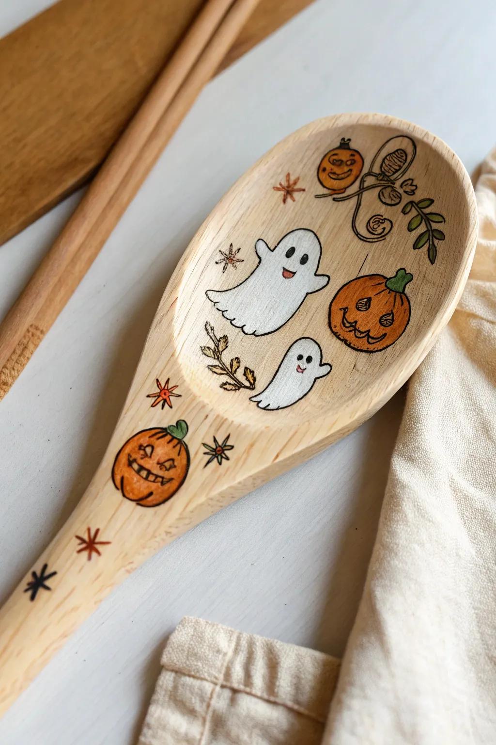 Elevate your holiday decor with handcrafted Halloween-themed wooden spoons, where simplicity meets spooky charm!