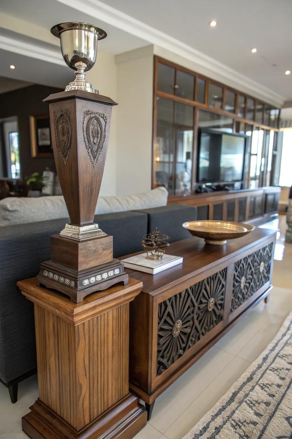 Standing wooden trophies offer endless customization possibilities.