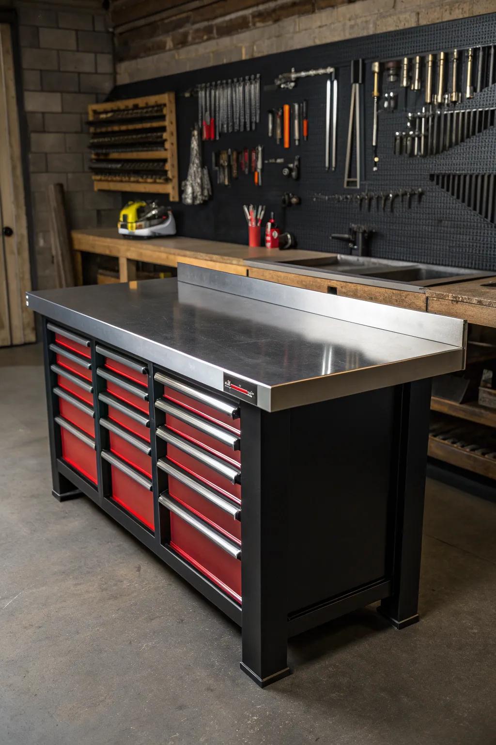 Elevate your workspace with industrial elegance: Discover the unmatched durability and style of a stainless steel workbench top.
