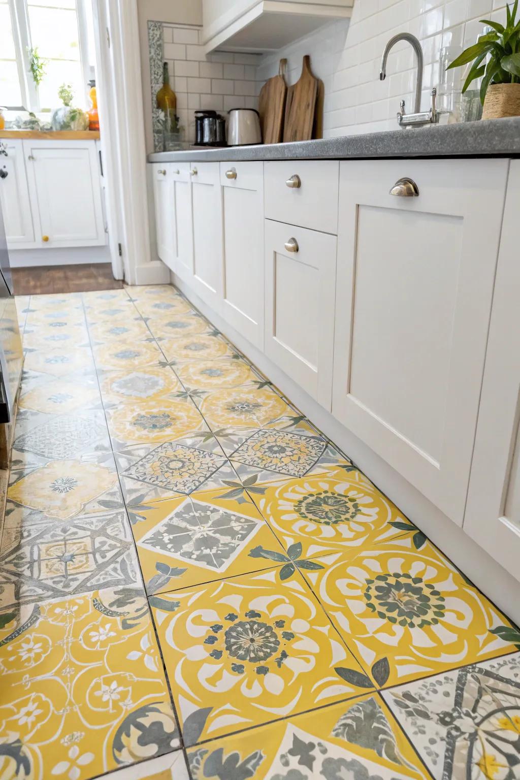 Patterned tiles bring a playful yet sophisticated vibe to the kitchen.