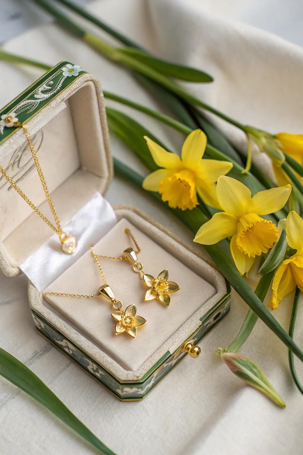 Daffodil-inspired jewelry brings joy and elegance.